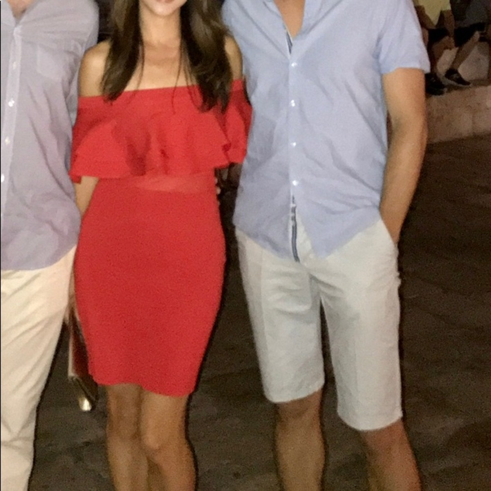 Red off the shoulder dress
